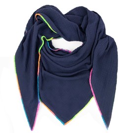 Gloop Women's Scarf XXL Triangular Scarf Women's Triangle Scarf Cotton Muslin Scarf Poncho Without Scratching on Skin Made in Italy 135 cm × 135 cm × 220 cm, darkblue