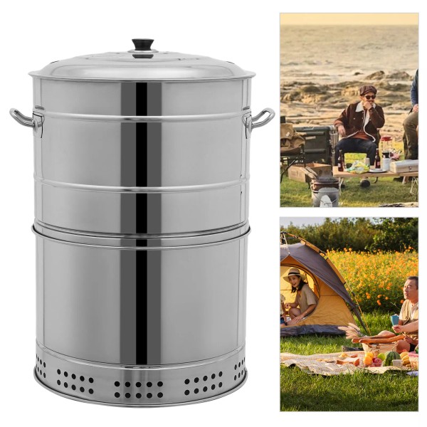 Unbranded Large Portable Charcoal Grills, Stainless Steel BBQ Grill Barrel,