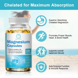 Magnesium Glycinate 500mg - 120 Capsules For Sleep, Stress Relief Support Bone