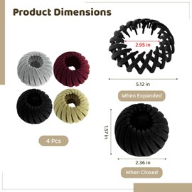 4 pinzas mágicas para el cabello con forma de nido de pájaro, creador de moños expandible flocado, sujetador de coleta de moda retro para mujeres, accesorios para el cabello de varios colores