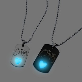 ATLVXJL Luminous necklace for couple matching necklace for couples stainless steel King and Queen Gifts for Valentine's Day (Hand in Hand black white)