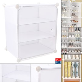 XUANIIIL Portable Shoe Rack Organizer with Door, 96 Pairs Shoe Storage Modular Cabinet, Plastic Adjustable Box Shelves Stackable Detachable DIY Standing Shelf Rack (4 x 12-Tiers)