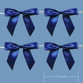 Meetppy 50 Pieces Royal Blue Satin Ribbon Bows for Treat Bags 3.6" Twist Tie Bows for Gift Wrap Party Favors