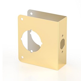 Door Knob Reinforcement Plate, Polished Gold, Fits 1-3/8" Doors, 2-3/8" Backset, Door Lock and Door Knob Cover Plate, Deadbolt Cover Plate, Reinforce and Repair Wood or Metal Doors