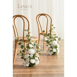 Ling's Moment 17.5" Tall Standing Artificial Flowers Arrangements 4 pcs Wedding Aisle Runner Chair Decorations White Sage Centerpieces for Ceremony Reception Rose Floral Party Outdoor Decor