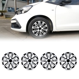 AUTOFREE 15 inch Hubcaps Wheel Covers, ABS White & Black Lacquer Wheel Rim Covers Clip On Auto Tire Sturdy Guards Replacement Set of 4, Universal for Most Cars Nissan Toyota Acura Chevy Mazda VW