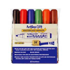 Artline 2.0-5.0mm Chisel Tip Dry Safe Whiteboard Marker - Assorted (Wallet of 6)