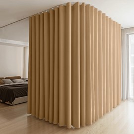 MaKefeile Room Divider Curtains & Flexible Bendable Tracks Set,Privacy Dividers Ceiling Track Curtain Window Blackout Curtains for Living Room Bedroom (W180 × H96 in 1 Panel Khaki Drape & White Rail)