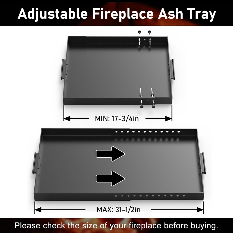 Flamorrow Fireplace Tray with Handles, Adjustable Up to 31.5" X