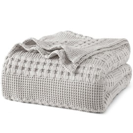 PHF 100% Cotton Waffle Weave Blanket King Size, Lightweight Washed Cotton Blanket for Spring & Summer - 108"x90" Aesthetic Soft Woven and Breathable Blanket for Bed Sofa Home Decor - Light Grey