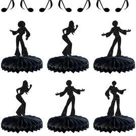 Gyufise 8Pcs 70's Disco Party Decorations 70s Disco Dancing Honeycomb Table Centerpiece Black Glitter 80's Disco Dancer Table Toppers Honeycomb Centerpieces for Music Theme Birthday Party Supplies