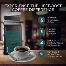 Lifeboost Highlander Grogg Whole Bean Coffee - Low Acid Single Origin USDA Organic Coffee - Non-GMO Highlander Grogg Coffee Beans Third Party Tested For Mycotoxins & Pesticides - 12 Ounces