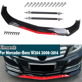 Unbranded Front Bumper Lip Splitter Red + Strut Rods For Mercedes W204 C250 C300 C180
