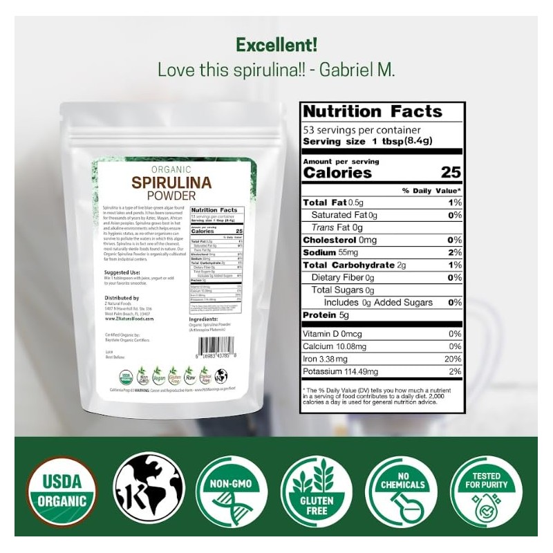 Organic Spirulina Powder, 1 Lb by Sunburst Superfoods