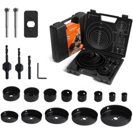 KENDO Hole Saw Set, 23PCS Hole Saw Kit with 3/4" to 6" (19mm-152mm) Saw Blades, Mandrels, Drill Bits, Installation Plate, Hex Key, Ideal for Soft Wood, Plastic, PVC Board, Drywall with Storage Case