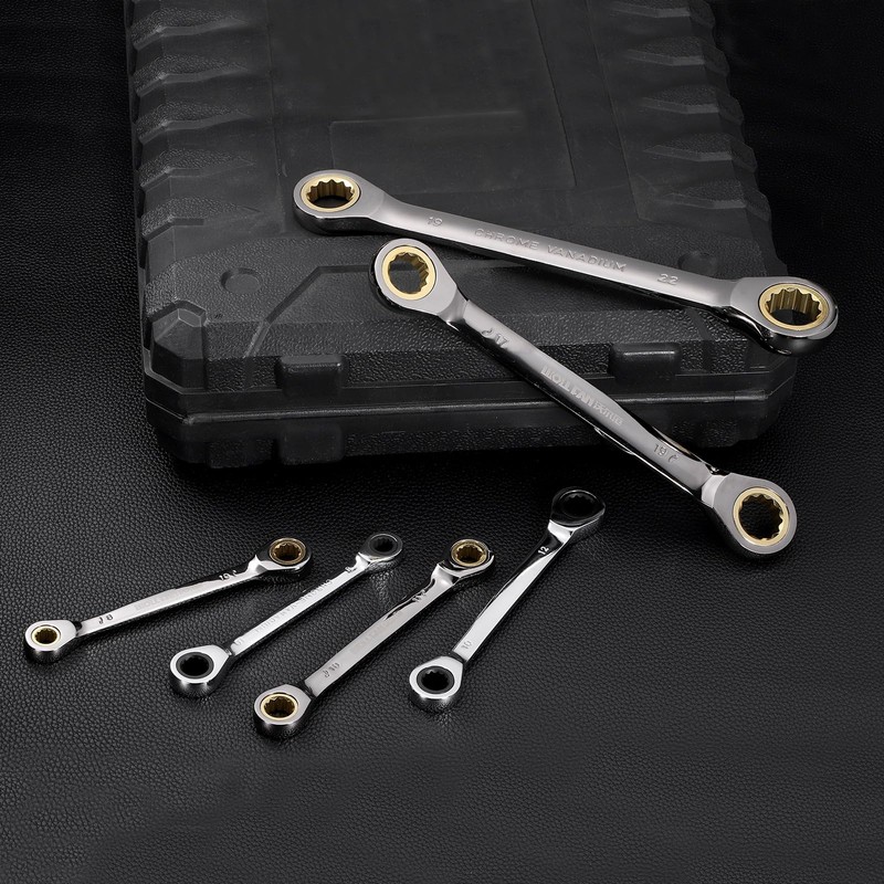sourcing map Double Box End Ratcheting Wrench 12mm-14mm CR-V Steel