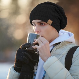 Stynice Slouch Beanie Hat Men's Winter - Lightweight Breathable Winter Hat for Men Women - Thin Hat Made of Jersey Cotton with Elastane Content, One Size, black