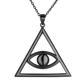 Triangle All Seeing Eye Necklace Black Gun Plated Over 925 Sterling Silver Eye of Providence Pendant Necklace Evil Eye Protection Necklace Jewelry for Men Women Gift for Her FP0159K