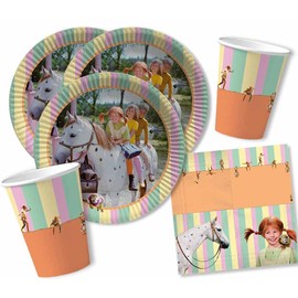 DH-Konzept Party Set Pippi Longstocking for 16 Guests - Plates Cups Napkins