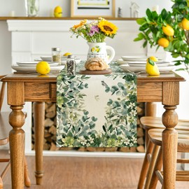 Artoid Mode Eucalyptus Leaves Spring Table Runner, Seasonal Summer Kitchen Table Decoration, Indoor, Holiday, Party Decor, 40 x 180 cm