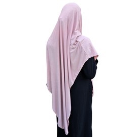 Yaqeen Jersey Khimar Diamond cut Long Hijab for Muslimah one Piece Headscarf Lycra Prayer Dress Muslim Shawls (Pink)