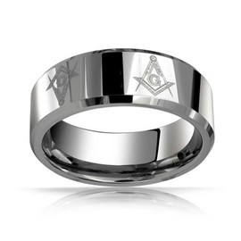 Bling Jewelry Square & Compass Freemason Masonic Titanium Wedding Band Ring for Men Polished Silver Tone Comfort Fit 8MM