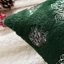 MIULEE Christmas Dark Green Pillow Covers Set of 2 Snowflakes Decorative Throw Pillow Covers 18x18 Inch Soft Plush Faux Wool Pillow Covers Farmhouse Couch Pillows Home Decors for Sofa Livingroom Bed.