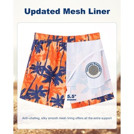 SURF CUZ Mens Swim Trunks 5 Inch Swim Shorts Quick Dry Bathing Suits for Men Beach Shorts with Mesh Lining Board Shorts Swimwear Orange Palm Forest Medium