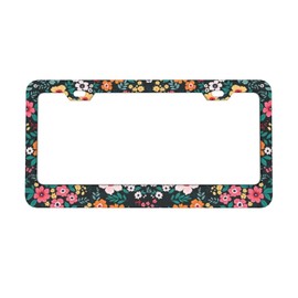 Folk Floral License Plate Frame, Colorful Flowers Women License Plate Cover, Aluminum License Plate Holder, Auto Parts Decoration 2 Holes with Screws 6 X 12 in