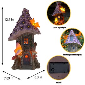COWOS Mushroom House Statue, Garden Decor Outdoor Solar Statues, Solar Garden Statue Lights, Mushroom Fairy House Figurine, Memorial, Adorable Mushroom and Flowers, Garden Decor