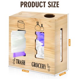CMXZSAM 2 in 1 Trash Bag Dispenser and Grocery Bag Holder, Large Wooden Plastic Bag Holder, Wall Mount Trash Bags Holder for Grocery and Plastic Bags, Kitchen and Laundry Room Organization