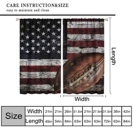 Mchenxin American Flag Curtains, Old American Football Sports Games Rustic Vintage United States Stars Stripes Window Drapes for Kids Boys Teens Bedroom, 42x45in (No Blackout)