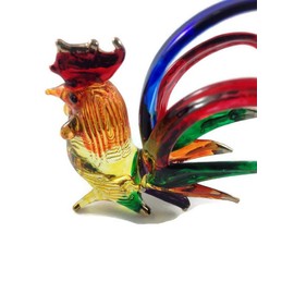 Mr_air_thai_Glass_Blown Tiny 2½" High Rooster Figurine - Miniature Hand Blown Glass Chicken Hen Chicks Crystal Animals Decorative Collectible Figurines Home Décor Gifts