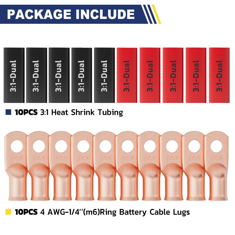 haisstronica 10pcs 4 AWG - 1/4" (M6) Battery Cable Lugs,