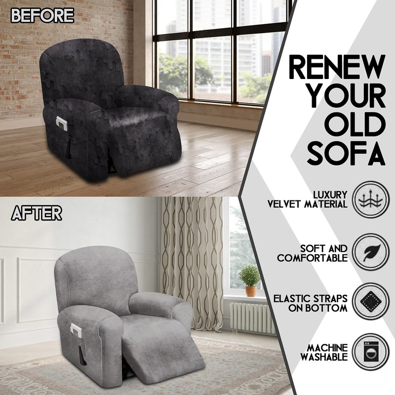 ULTICOR 4-Piece, 1 Seat Recliner Cover, Velvet Stretch Reclining Chair