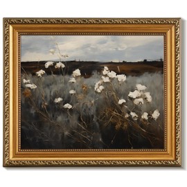 uniro Vintage Gold Framed Wall Art for Home Decor, Moody Wildflower Landscape Oil Painting Bathroom Wall Decor, Classic Dark Autumn Vintage Art Prints, Landscape Wall decor Aesthetic Picture for Bedroom Gallery Office Desktop d ecor- 8x10Inch