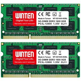 WINTEN WT-SD1600-D16GBL 5648 Laptop Memory 16 GB (2 x 8 GB), PC3L-12800 (DDR3L 1600), Low Voltage Support, DDR3L SDRAM SO-DIMM Internal Memory, Additional Memory