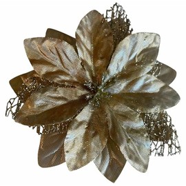 Gold Shiny Holiday Poinsettia Christmas Hair Flower Clip