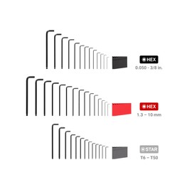 TEKTON Ball End Hex and Star L-Key Set with Holder, 41-Piece (0.050-3/8 in., 1.3-10 mm, T6-T50) | KEY91002