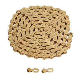 8 Speed Bike Chain 116 Links Gold Electroplating Steel Road Bike Chain with Chain Connector for Outdoor Cycling