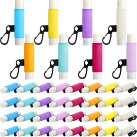 SmoothNovelty 48 Pack Lip Balm Holder Keychain Bulk Clip on Lipstick Holder Colorful Lipbalm Lip Gloss Keychain Sleeve Elastic Lipstick Sleeve Clip for Women Office Travel Gifts Party Favors, 8 Colors