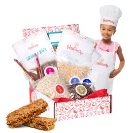 Baketivity Kids Baking DIY Activity Kit - Bake Delicious Healthy Granola Bars with Pre-Measured Ingredients – Best Gift Idea for Boys and Girls Ages 6-12 – Includes Free Hat and Apron