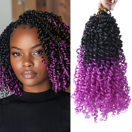 SUYIAPIY Yanky Twist Crochet Hair -Bohemian Spring Twists Hair Senegalese Twist Crochet Hair with Curls Mini Twist Short Passion Twists for Black Women (1B/Purple#, 10 inch)