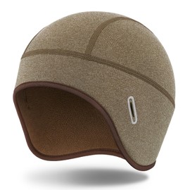 MELASA Winter Helmet Liner Skull Cap for Men Women, Thermal Beanie Fleece Lined Ear Warmers Cycling Cap with Glasses Holes, Fit Under Helmet Brown