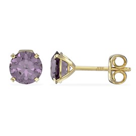 Aeon Jewellery Birthstone Stud Earrings - June Light Amethyst | 9ct Yellow Gold & Cubic Zirconia Diamond | Polishing Cloth Included