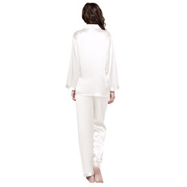 LILYSILK Real Silk Pajamas for Women Comfy Two Piece Set Long Sleeve 19 Momme Pure Mulberry Natural Silk Sleepwear Ladies (Natural White, M)