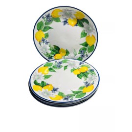 Royal Norfolk Lemon Floral Dinner Plate W/ Blue Rims, 10.5-(4)