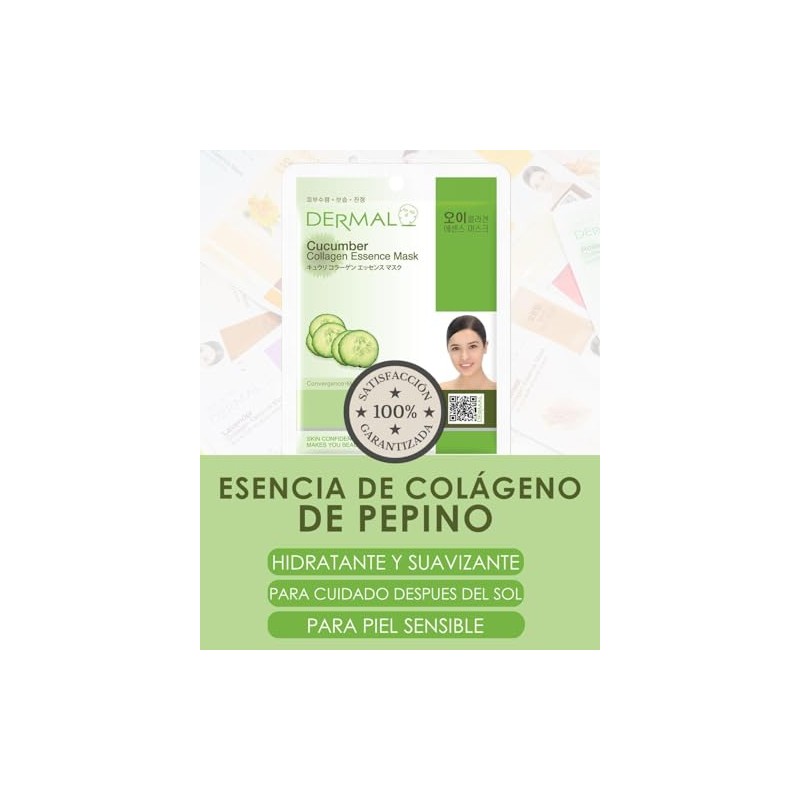 DERMAL Korea 10 Mascarillas Cucumber con Pepino, Colágeno y Vitamina