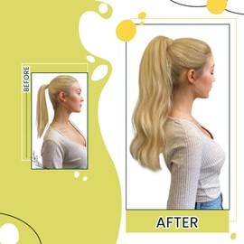RUNATURE Blonde Human Hair Ponytail Extension - Highlight Golden Clip in Real Hair Extensions, 22 Inch, 80 Gram