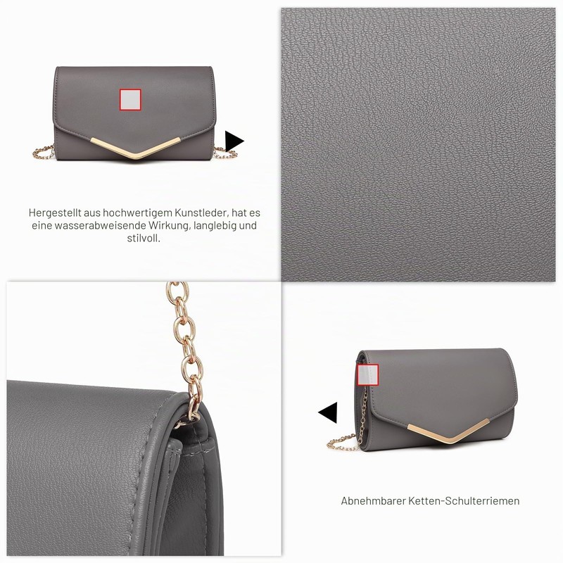 Miss Lulu Women's Clutch Elegant Envelope Evening Bag with Chain